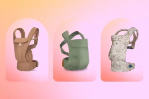 Different types of structured baby carriers displayed side by side.