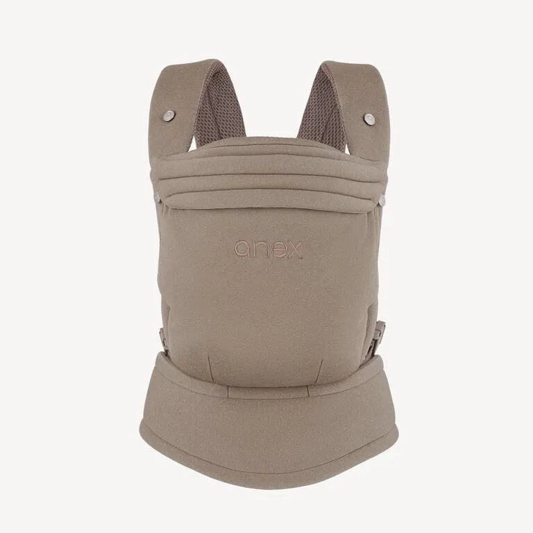 Anex Whiz-Hug ergonomic baby carrier for newborns. Taupe Brown